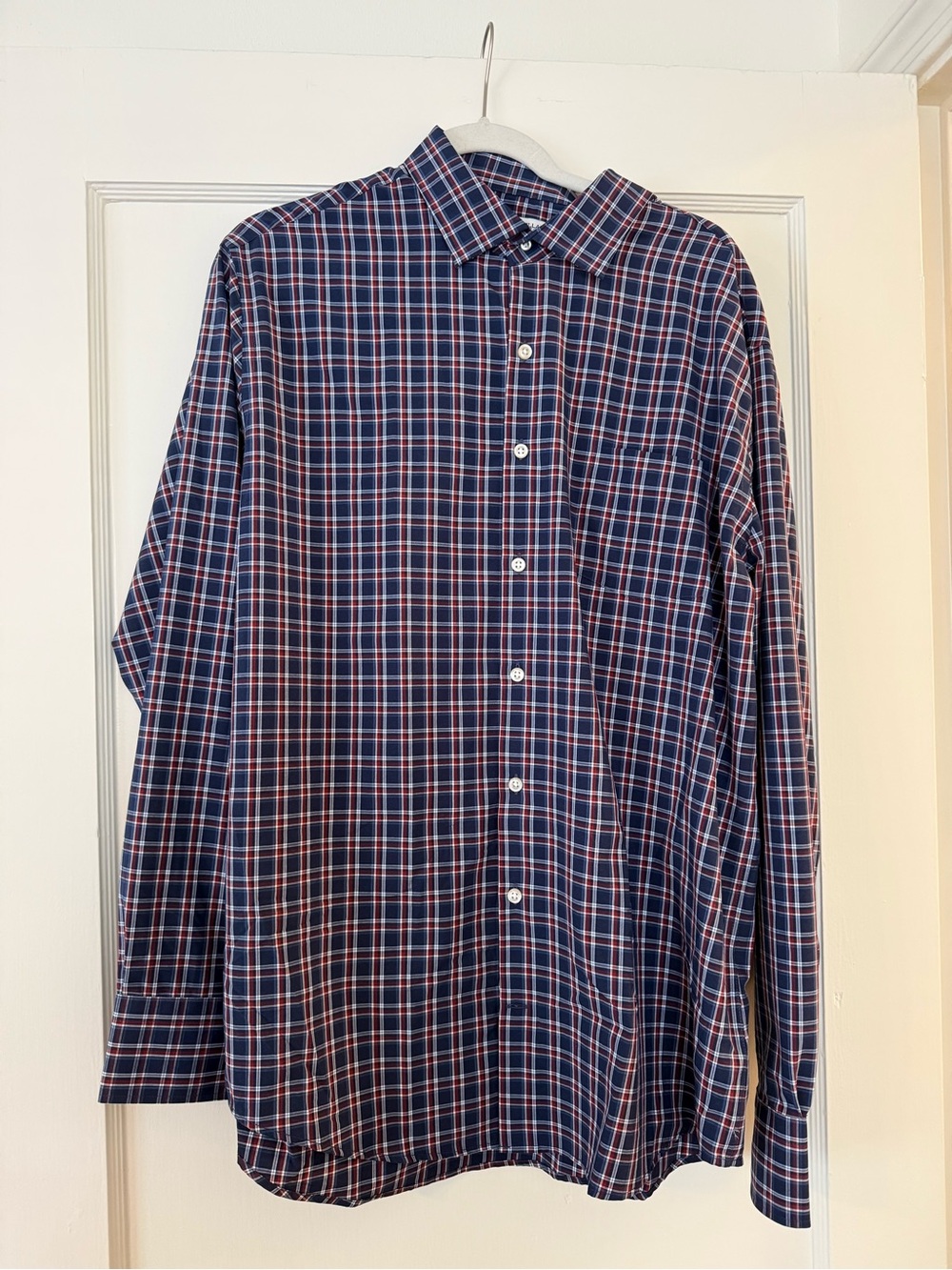 Peter Millar Navy Plaid Button-Down Shirt with Red and White Accents